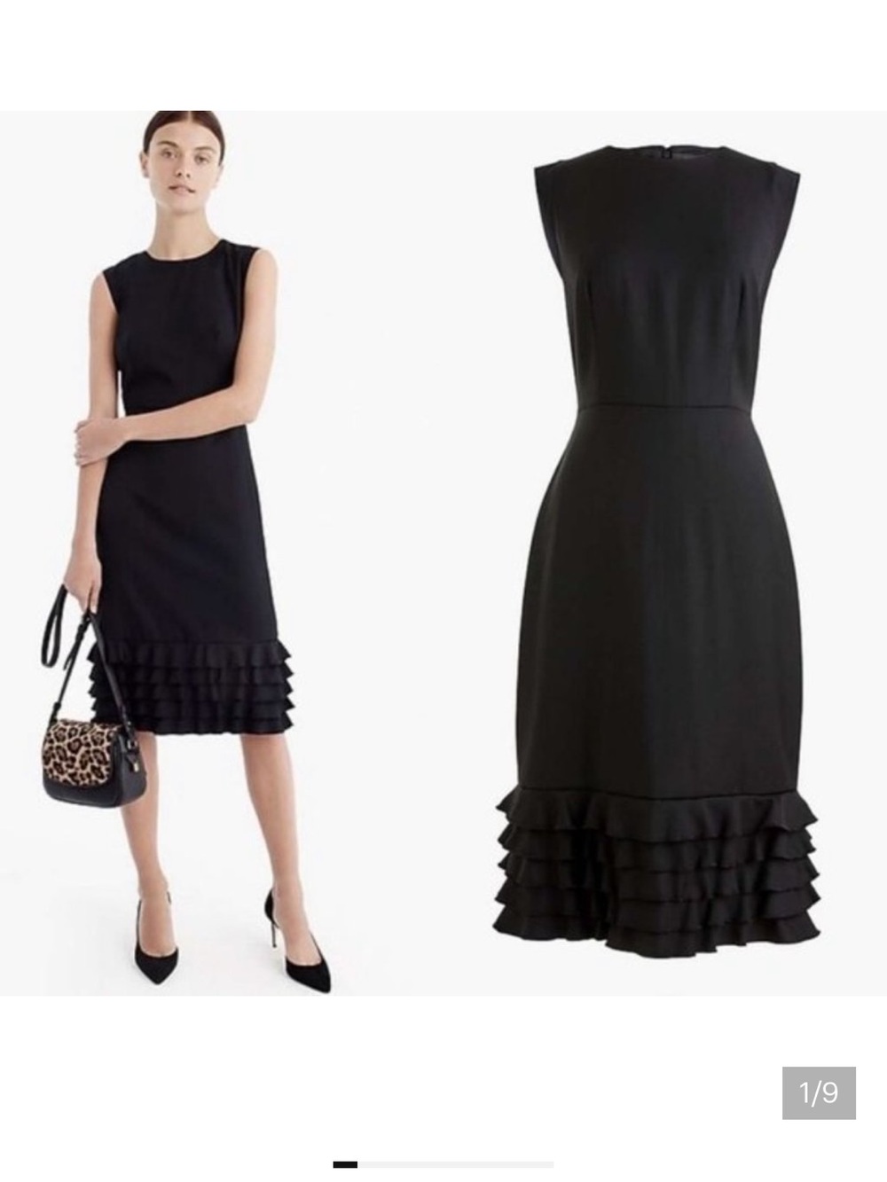 J. Crew Black Sleeveless Ruffle-Hem Dress, Super 120s Wool